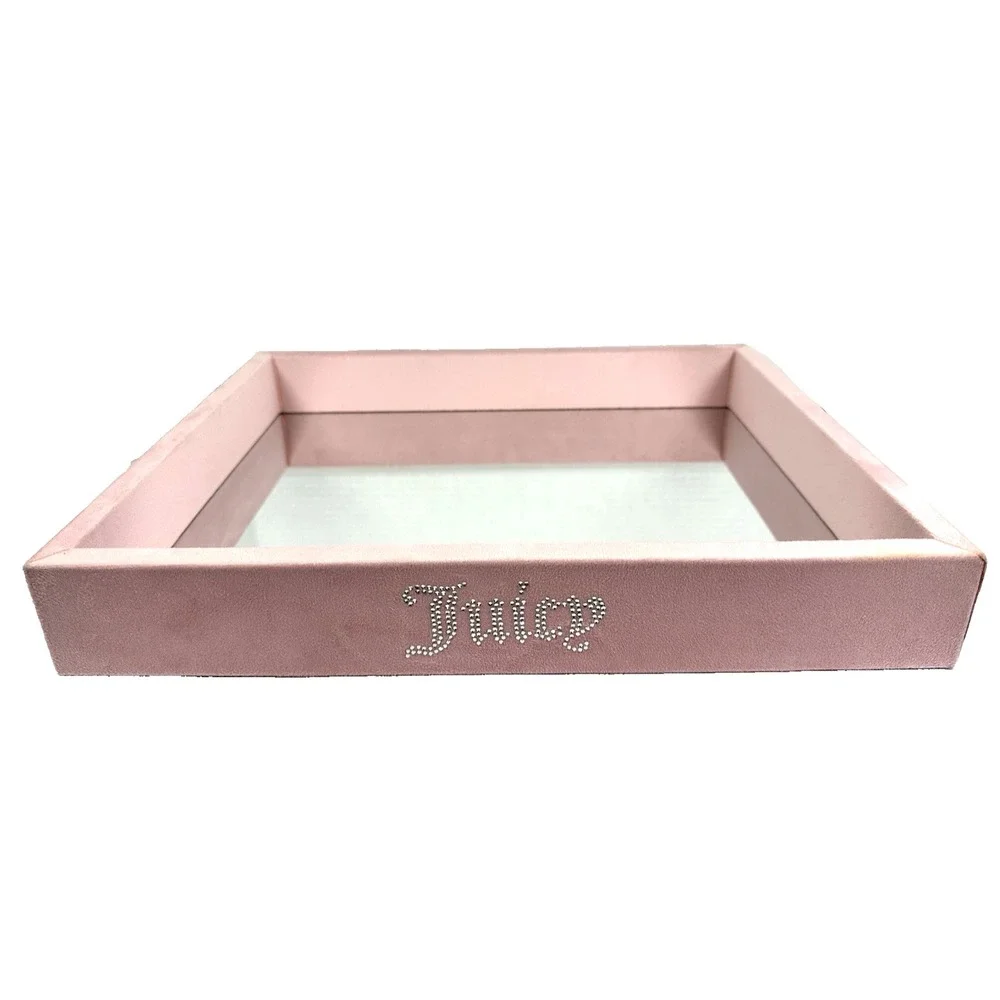 Juicy Couture Home Pink Velour Mirrored Tray Rhinestone Crown Vanity Decor New